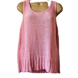 JH Collectibles Sleeveless Sweater Pink Tight Knit Tank L Womens Preppy Hippie